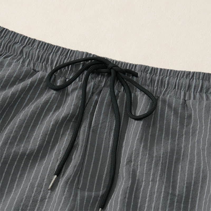 Buddha Stones Pantalones cortos básicos de manga larga a rayas con cordón ajustable para hombre, estilo primavera-verano, corte ajustado y con bolsillos. - image 11
