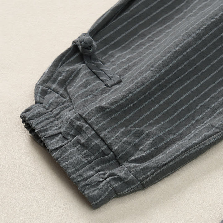 Buddha Stones Pantalones cortos básicos de manga larga a rayas con cordón ajustable para hombre, estilo primavera-verano, corte ajustado y con bolsillos. - image 14