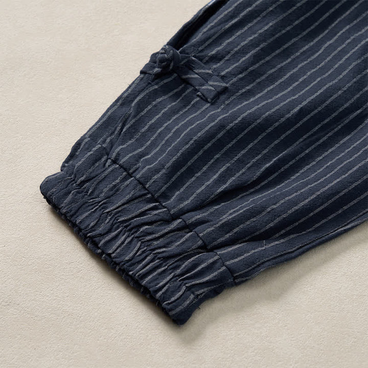 Buddha Stones Pantalones cortos básicos de manga larga a rayas con cordón ajustable para hombre, estilo primavera-verano, corte ajustado y con bolsillos. - image 6
