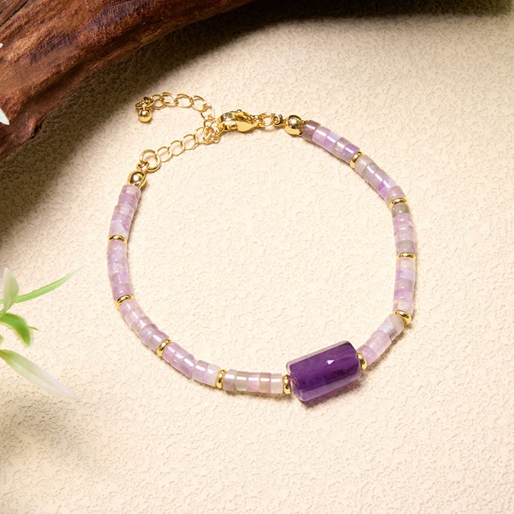 Buddha Stones Pulsera con detalles de cilindro facetado de amatista, amazonita, cuarzo fresa y sodalita. - image 1