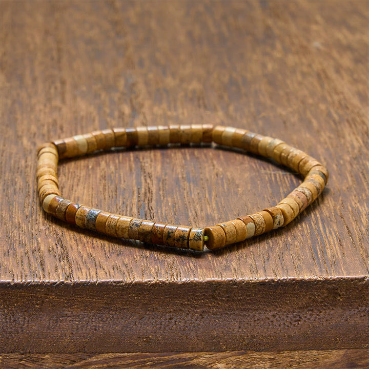 Buddha Stones Pulsera de cuentas planas de corte recto Lapislázuli Truth - Jaspe pictórico (circunferencia de la muñeca: 15-16 cm) - image 10
