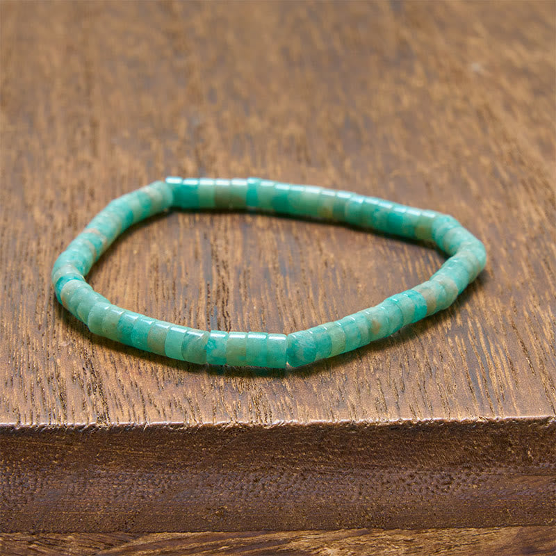Buddha Stones Pulsera de cuentas planas de corte recto Lapislázuli Truth - Amazonita (Circunferencia de la muñeca: 5,9–6,3 pulgadas / 15-16 cm) - image 7