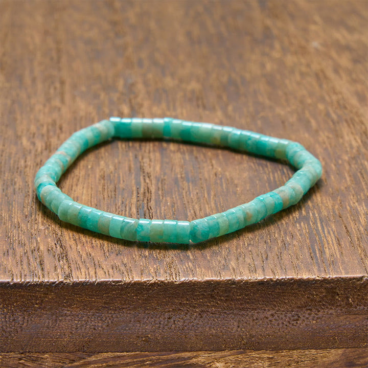 Buddha Stones Pulsera de cuentas planas de corte recto Lapislázuli Truth - Amazonita (Circunferencia de la muñeca: 5,9–6,3 pulgadas / 15-16 cm) - image 7