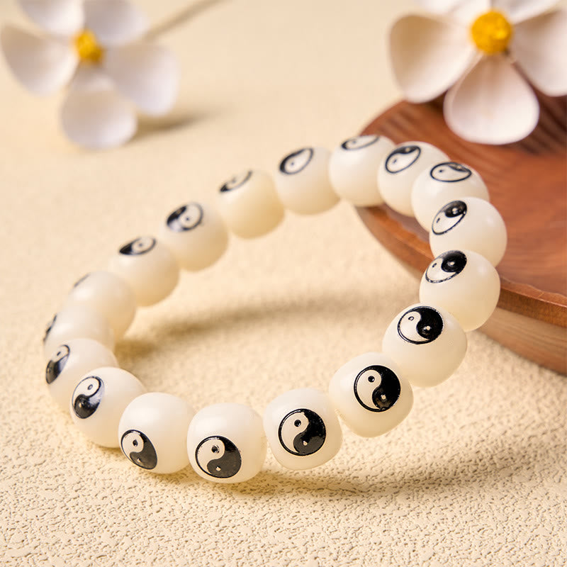 Buddha Stones Pulsera de la paz Yin Yang con semillas de Bodhi blancas - image 1