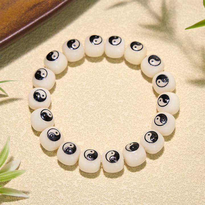 Buddha Stones Pulsera de la paz Yin Yang con semillas de Bodhi blancas - Bagua (Equilibrio ♥ Armonía) - image 0