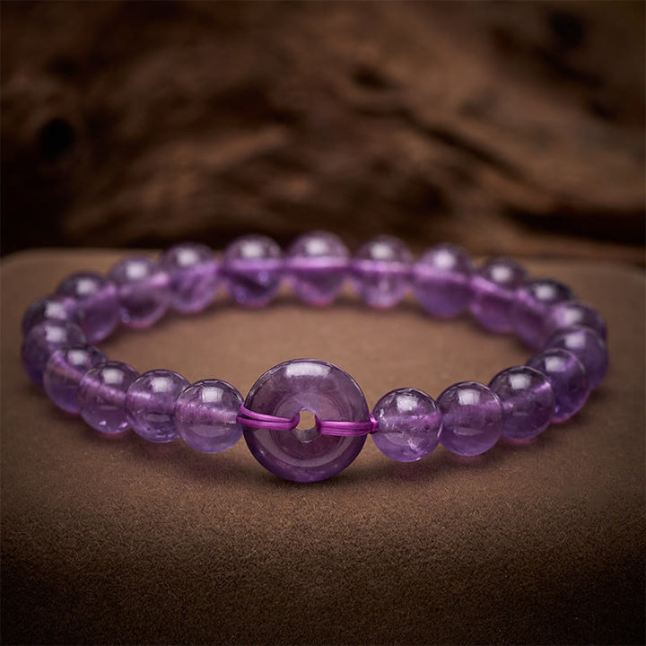 Buddha Stones Pulsera redonda pulida a mano con hebilla de amatista para aliviar el estrés - Amatista (Circunferencia de la muñeca: 5,9–6,3 pulgadas / 15–16 cm) - image 0