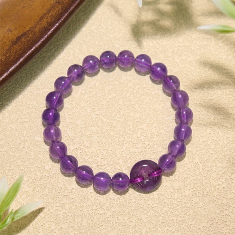 Buddha Stones Pulsera redonda pulida a mano con hebilla de amatista para aliviar el estrés - image 1