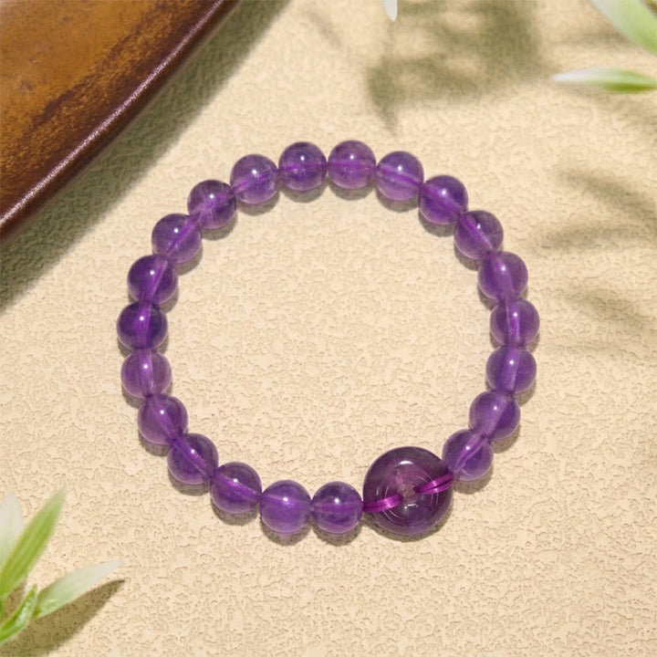 Buddha Stones Pulsera redonda pulida a mano con hebilla de amatista para aliviar el estrés - image 1