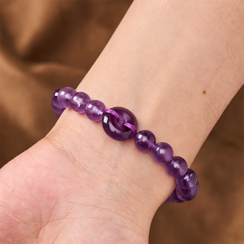 Buddha Stones Pulsera redonda pulida a mano con hebilla de amatista para aliviar el estrés - image 4