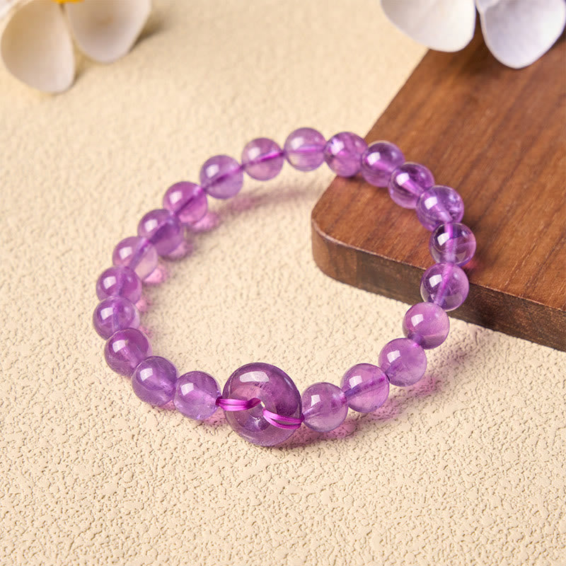 Buddha Stones Pulsera redonda pulida a mano con hebilla de amatista para aliviar el estrés - image 3