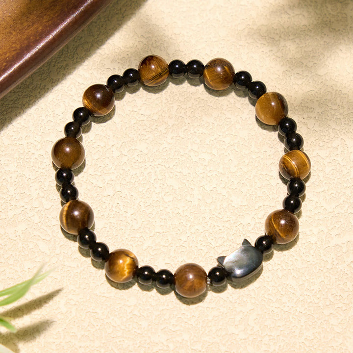 Buddha Stones Pulsera de cuentas con dije de ojo de tigre amarillo y confianza - image 1