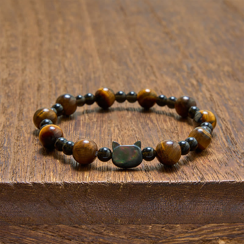 Buddha Stones Pulsera de cuentas con dije de ojo de tigre amarillo y confianza - image 3