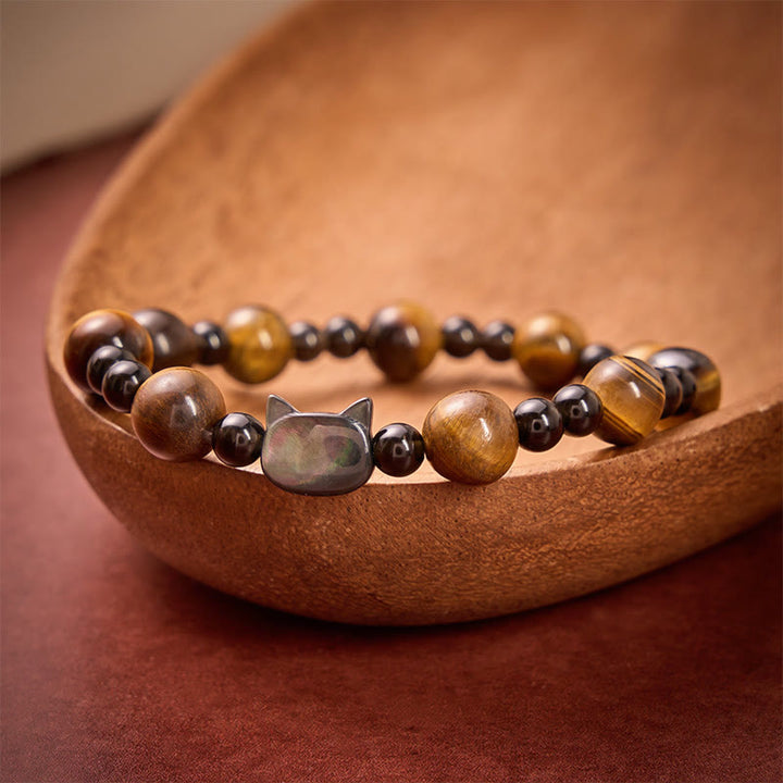 Buddha Stones Pulsera de cuentas con dije de ojo de tigre amarillo y confianza - image 4