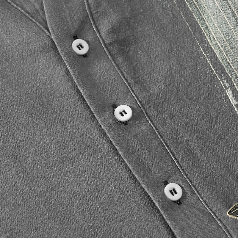 Buddha Stones Camisa de manga corta con medio botón para hombre, de algodón, con estampado de ondas de agua y peces koi. - image 8