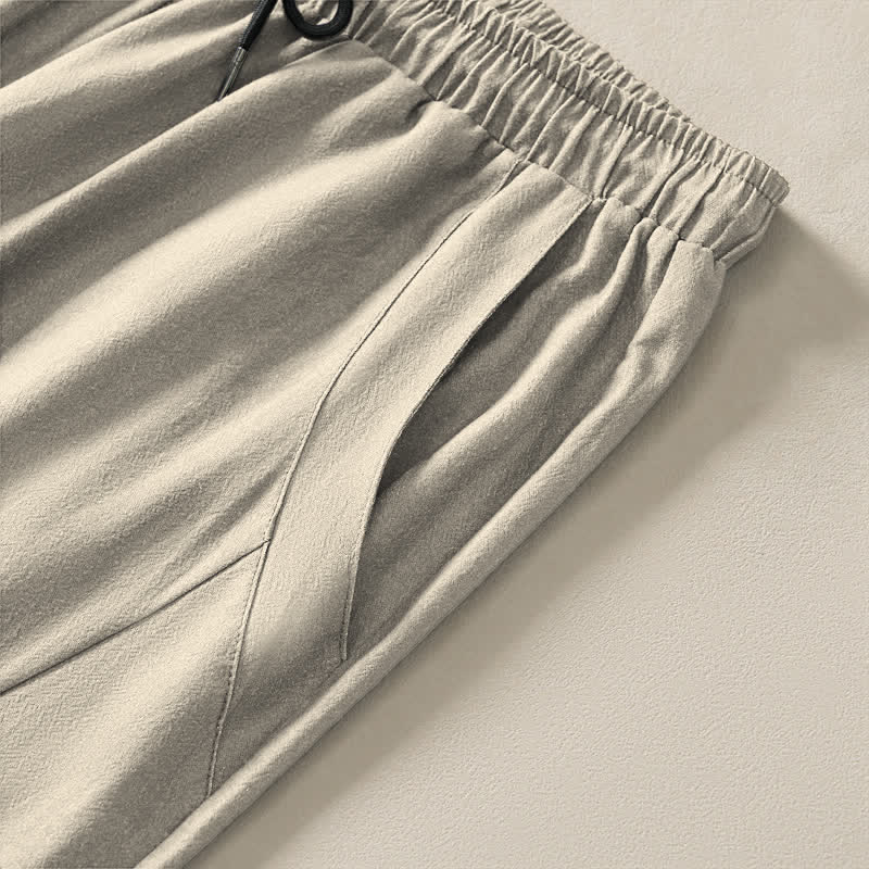 Buddha Stones Pantalones de hombre de algodón puro con estampado de flores de ciruelo Zen, cordón ajustable y corte cónico, con bolsillos. - image 4