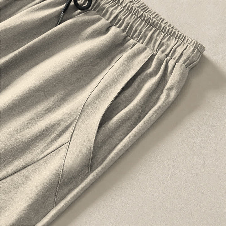 Buddha Stones Pantalones de hombre de algodón puro con estampado de flores de ciruelo Zen, cordón ajustable y corte cónico, con bolsillos. - image 4