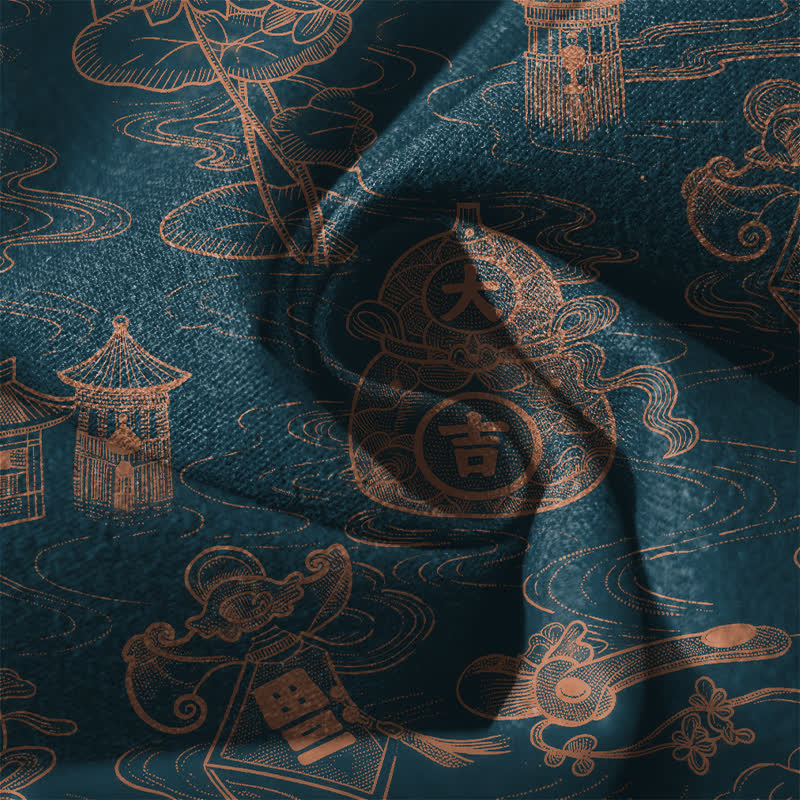 Buddha Stones Pantalones de hombre de algodón puro con estampado de nubes Lotus Pavilion, cordón ajustable y corte cónico, con bolsillos. - image 6