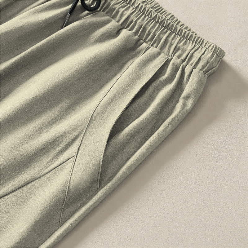 Buddha Stones Pantalones de hombre de algodón puro con estampado de foca y rana, con cordón ajustable y corte ajustado, bolsillos. - image 4