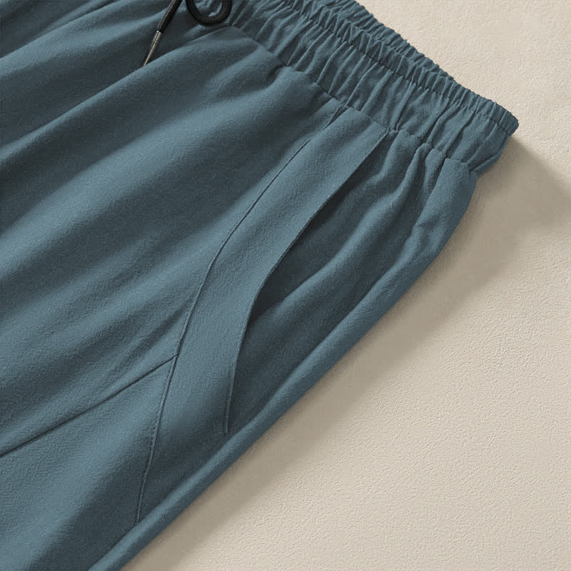 Buddha Stones Pantalones de hombre de algodón puro con estampado de tigre reclinado y luna, con cordón ajustable y corte ajustado, bolsillos. - image 4