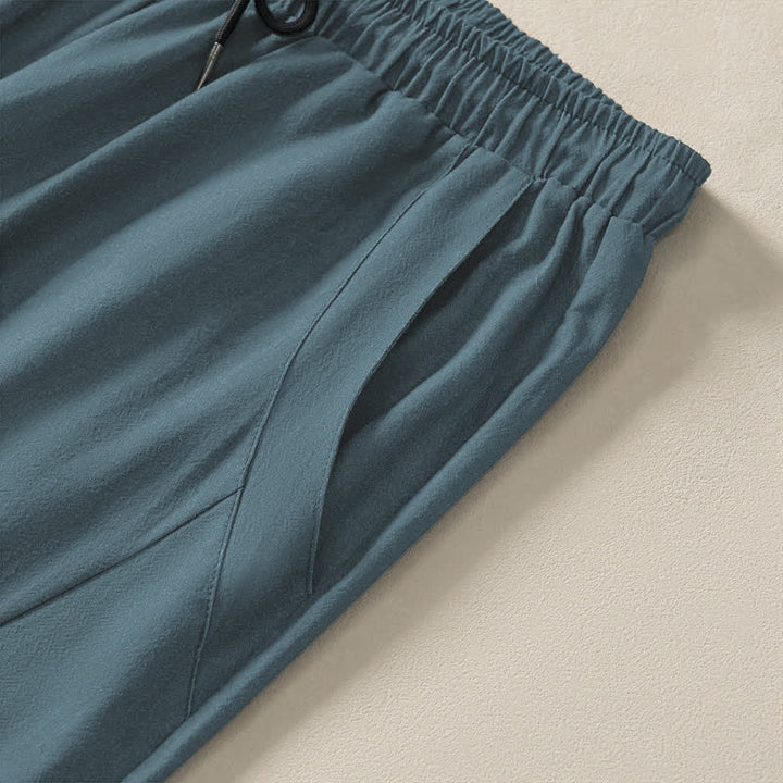 Buddha Stones Pantalones de hombre de algodón puro con estampado de tigre reclinado y luna, con cordón ajustable y corte ajustado, bolsillos. - image 4