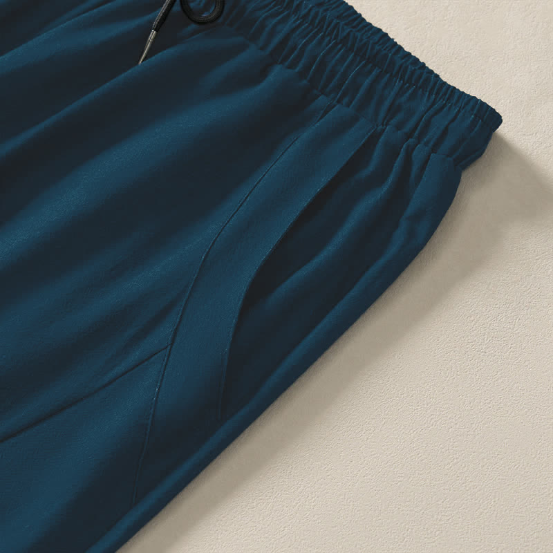 Buddha Stones Pantalones de hombre de algodón puro con estampado de olas marinas, cordón ajustable y corte cónico, con bolsillos. - image 4
