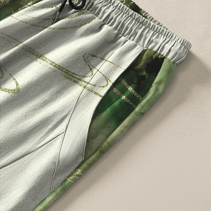 Buddha Stones Pantalones de hombre de algodón puro con estampado Lotus Koi Ink Wash, cordón ajustable y corte cónico, con bolsillos. - image 4