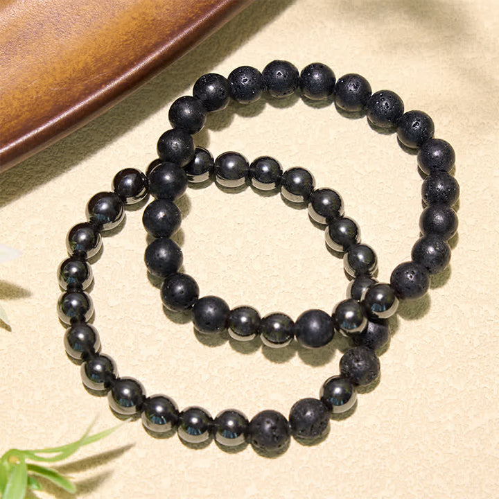 Buddha Stones Pulsera minimalista de cuentas con diseño de roca volcánica de hematita - image 3