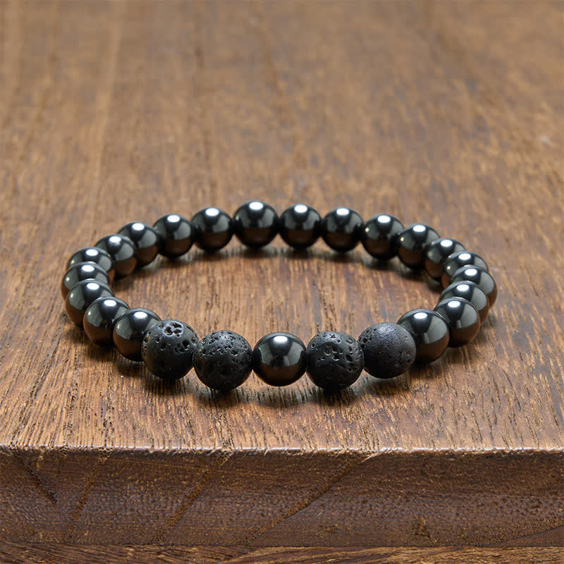 Buddha Stones Pulsera minimalista de cuentas con diseño de roca volcánica de hematita - image 9