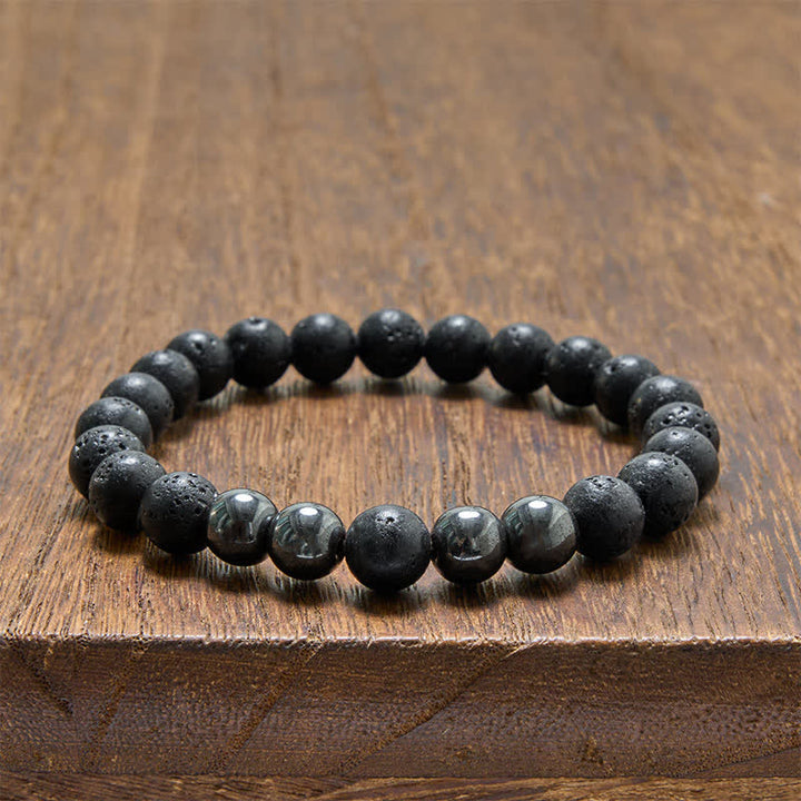 Buddha Stones Pulsera minimalista de cuentas con diseño de roca volcánica de hematita - image 10