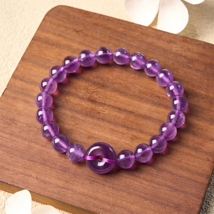 Buddha Stones Pulsera redonda pulida a mano con hebilla de amatista para aliviar el estrés - image 2