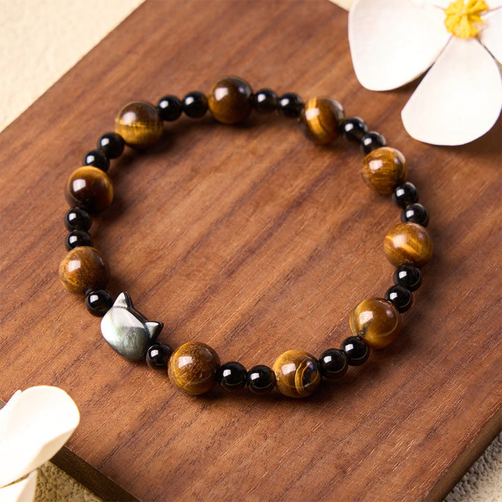 Buddha Stones Pulsera de cuentas con dije de ojo de tigre amarillo y confianza - image 2