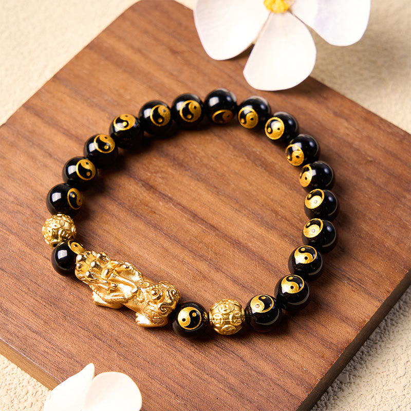 Buddha Stones Pulsera de la riqueza con cuentas de Pi Xiu de cobre y ónix negro - image 2
