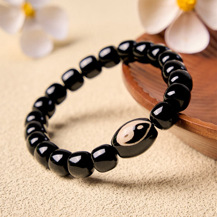 Buddha Stones Pulsera de armonía con cuentas Yin Yang de ónix negro - Yin Yang (Equilibrio ♥ Armonía) - image 0