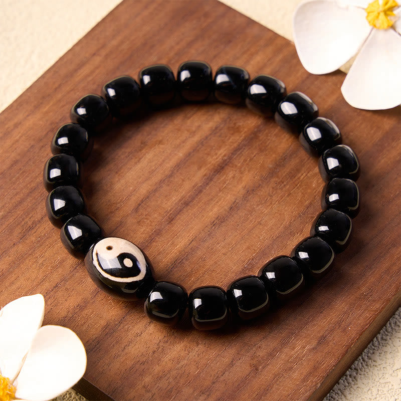 Buddha Stones Pulsera de armonía con cuentas Yin Yang de ónix negro - image 3