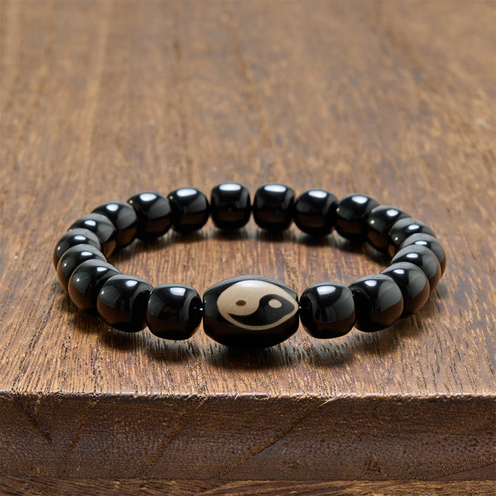 Buddha Stones Pulsera de armonía con cuentas Yin Yang de ónix negro - image 2