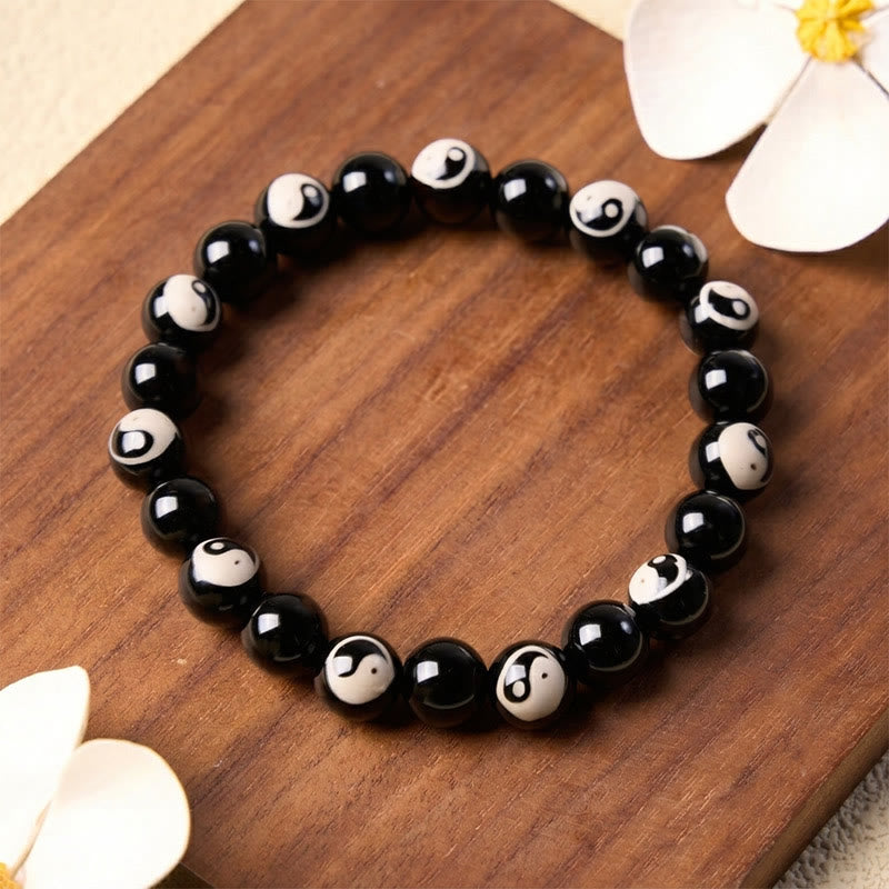 Buddha Stones Pulsera de equilibrio con cuentas Yin Yang de ónix negro - Yin Yang (Equilibrio ♥ Armonía) - image 0