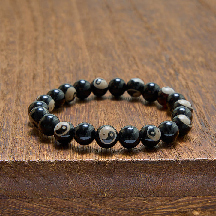 Buddha Stones Pulsera de equilibrio con cuentas Yin Yang de ónix negro - image 3