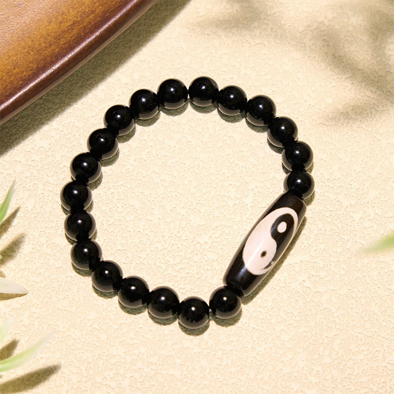Buddha Stones Pulsera de armonía Yin Yang de ónix negro - image 1