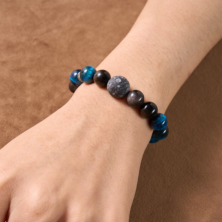 Buddha Stones Pulsera de pareja con brillo plateado y efecto positivo de obsidiana ojo de tigre azul - image 4