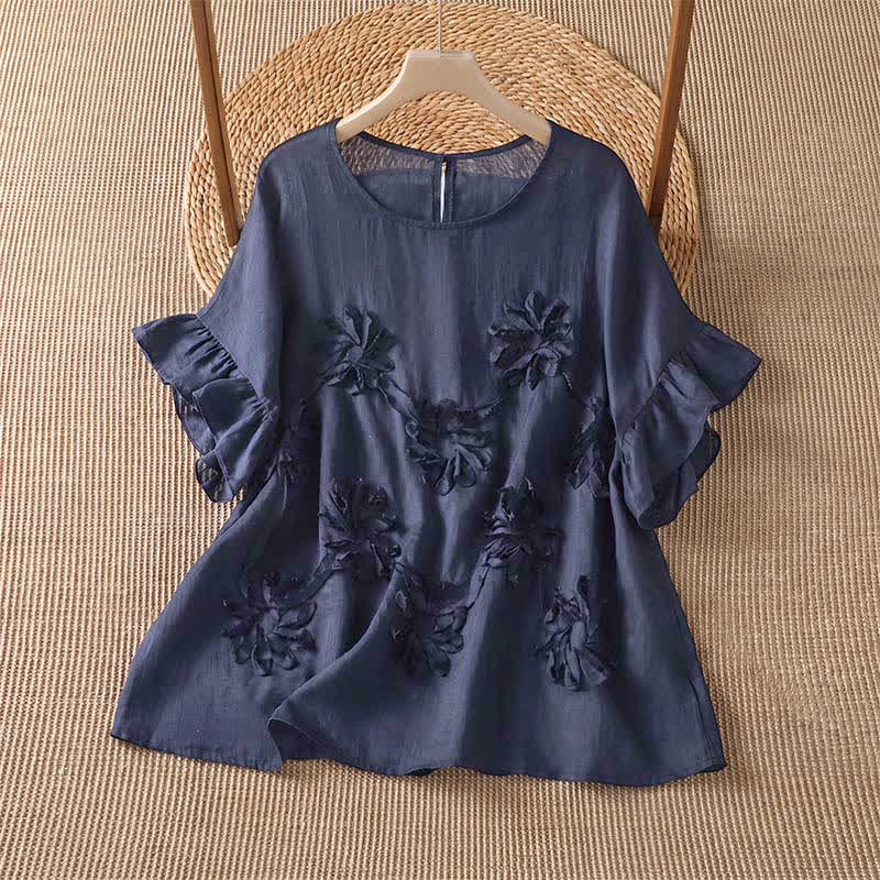 Buddha Stones Camisetas de manga corta para mujer, estilo bohemio informal con estampado floral, ideales para el verano. - Azul medianoche - US14, UK/AU18, EU46 (2XL) - image 6