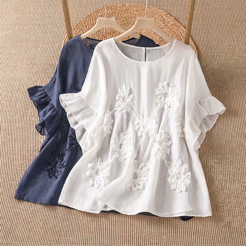 Buddha Stones Camisetas de manga corta para mujer, estilo bohemio informal con estampado floral, ideales para el verano. - image 13