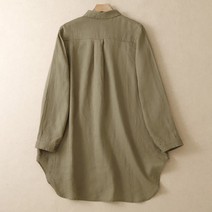 Buddha Stones Camisas de manga larga para mujer, estilo casual minimalista, con botones y bolsillos de parche, ideales para primavera y otoño. - image 1
