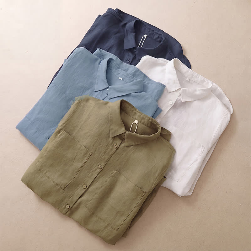 Buddha Stones Camisas de manga larga para mujer, estilo casual minimalista, con botones y bolsillos de parche, ideales para primavera y otoño. - image 11