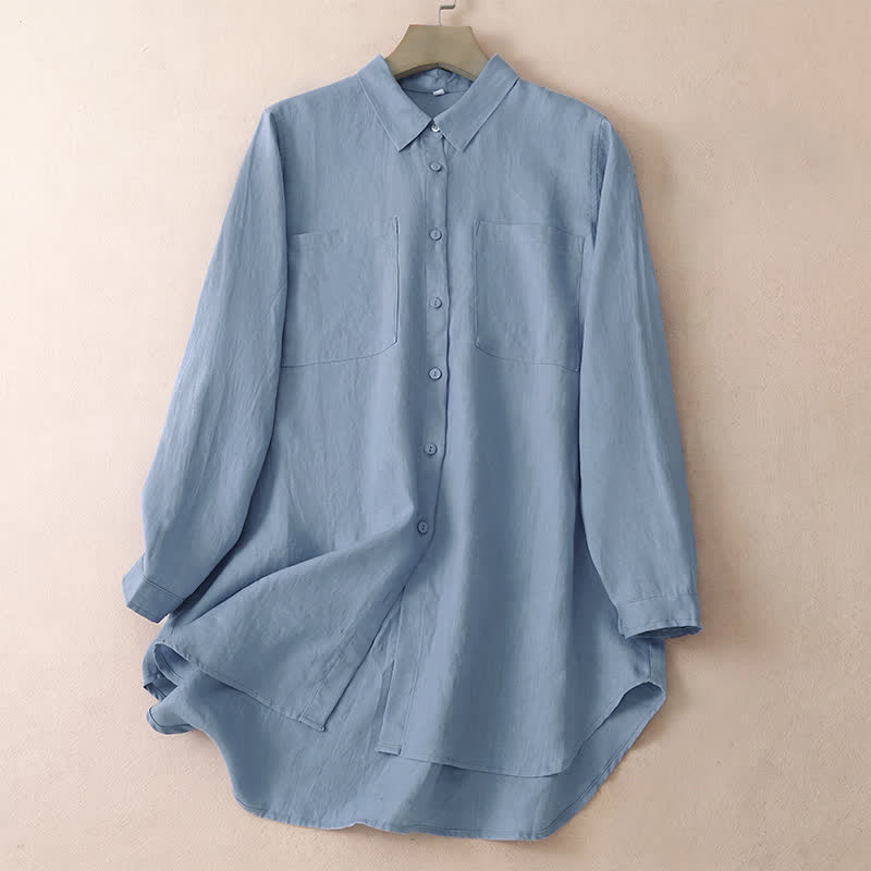 Buddha Stones Camisas de manga larga para mujer, estilo casual minimalista, con botones y bolsillos de parche, ideales para primavera y otoño. - Azul acero claro - US8-10, UK/AU12-14, EU40-42 (2XL) - image 8