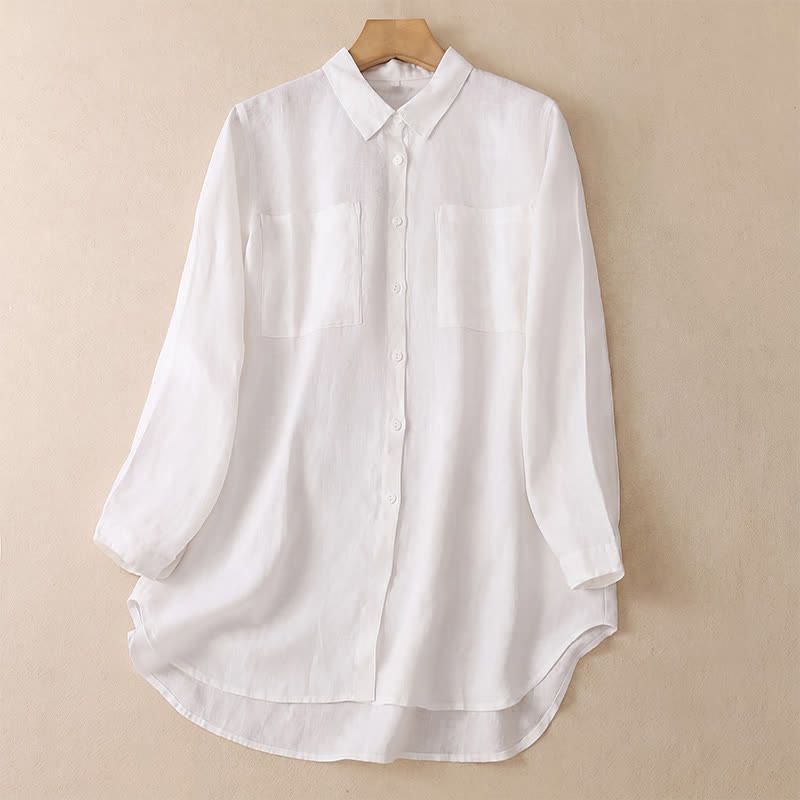 Buddha Stones Camisas de manga larga para mujer, estilo casual minimalista, con botones y bolsillos de parche, ideales para primavera y otoño. - Blanco - US8-10, UK/AU12-14, EU40-42 (2XL) - image 10