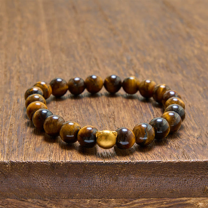 Buddha Stones Pulsera de cobre resistente con cabeza de gato y ojo de tigre - Ojo de Tigre (Protección ♥ Coraje) - image 0