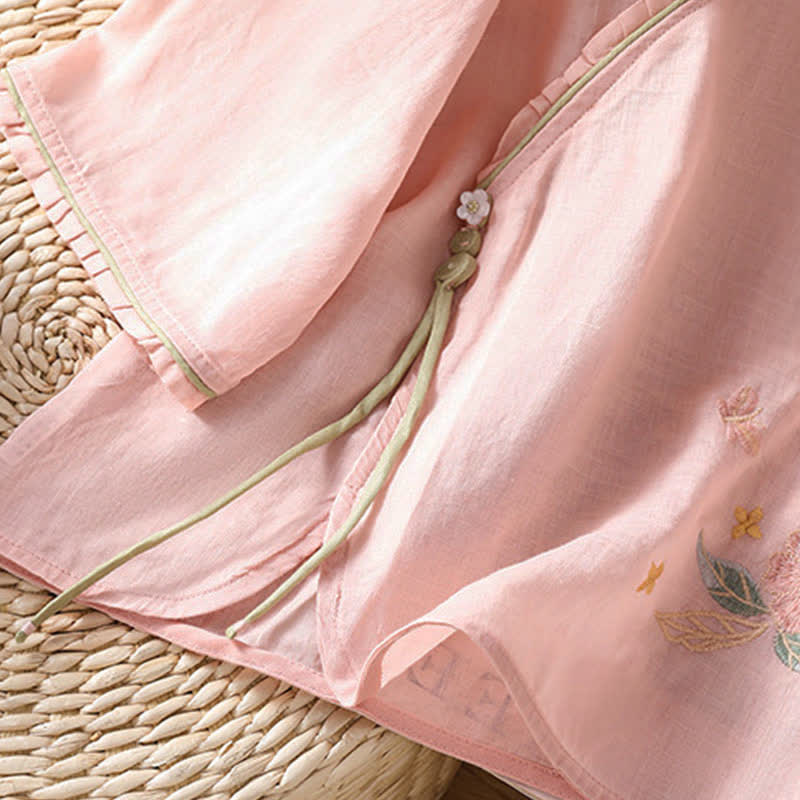 Buddha Stones Camisas de manga tres cuartos para mujer estilo Summer Tang con bordado floral vintage y hojas. - image 9