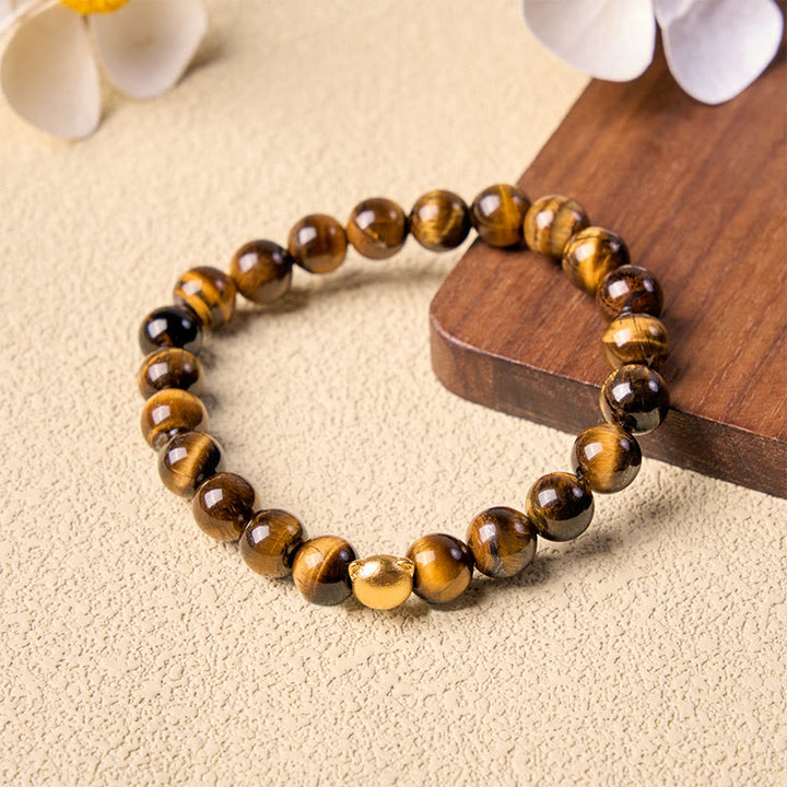 Buddha Stones Pulsera de cobre resistente con cabeza de gato y ojo de tigre - image 4