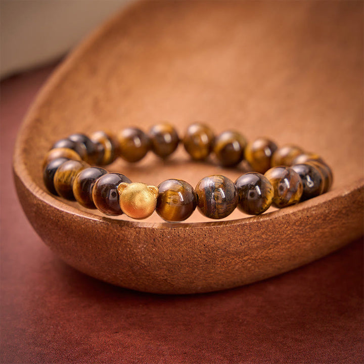 Buddha Stones Pulsera de cobre resistente con cabeza de gato y ojo de tigre - image 1