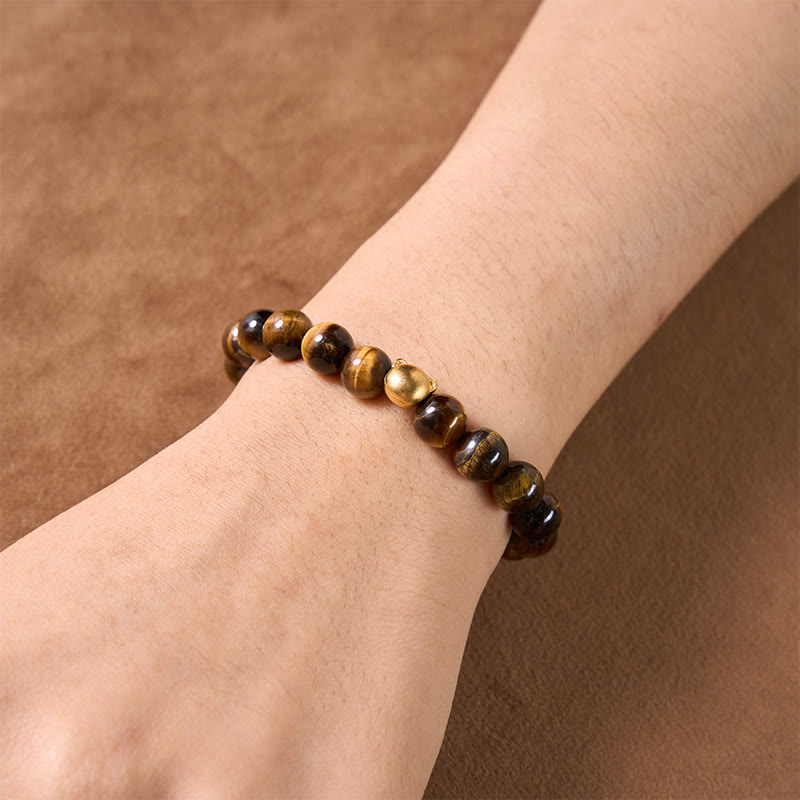 Buddha Stones Pulsera de cobre resistente con cabeza de gato y ojo de tigre - image 8